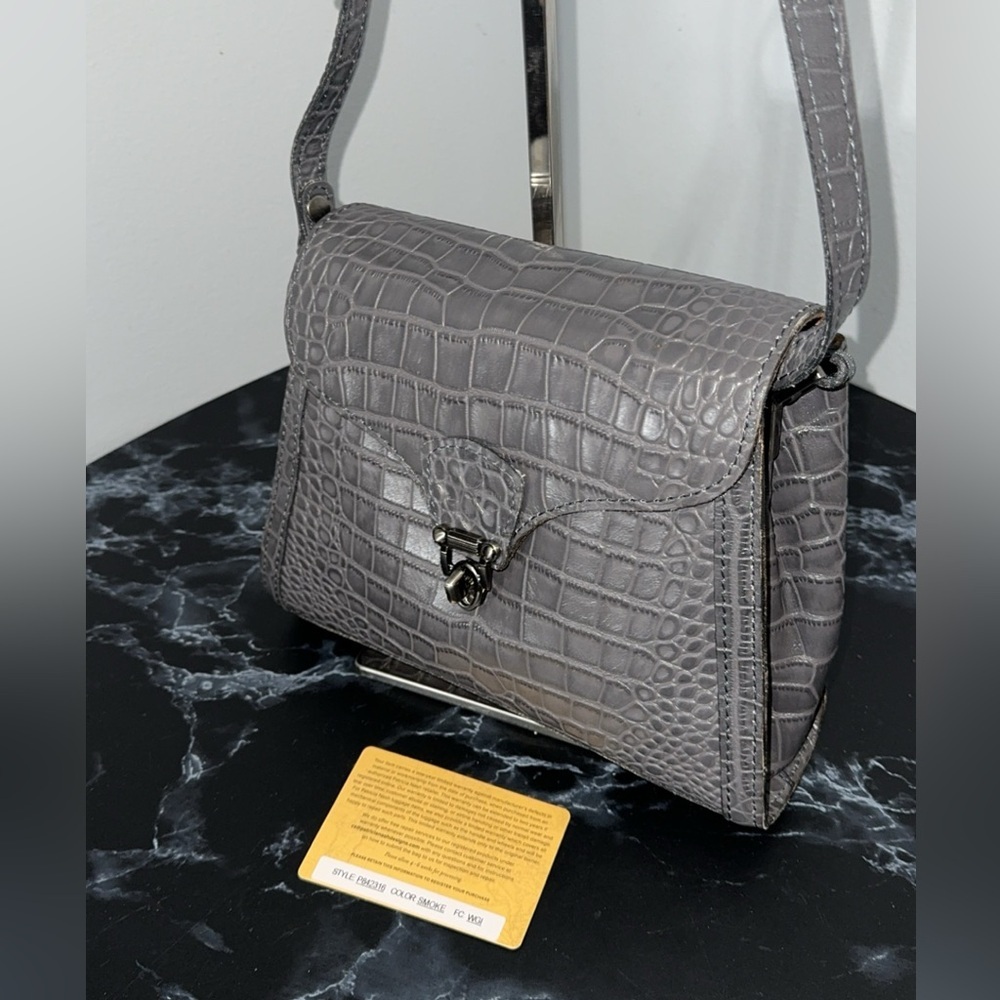 Patricia Nash Handbag Leather Ashmore Satchel British Smoky Gray Croco AUTHENTIC